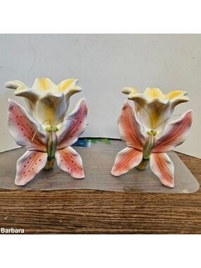 2004 HH 2 Yellow Daffodil with Butterfly Ceramic Candleholders